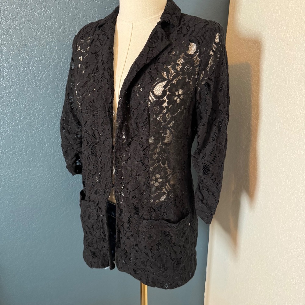 Goth Coquette Whimsigoth Olive & Oak Sheer Lace Blazer Medium Black